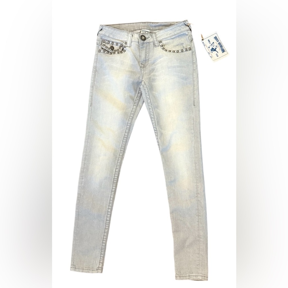 True Religion Women’s Mid Rise Light Gray Wash Skinny Jeans Size 28 New With Tag